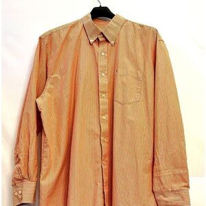 Izod Dress Shirt Mens XXL Orange White Striped Long Sleeve Pocket Logo Collar